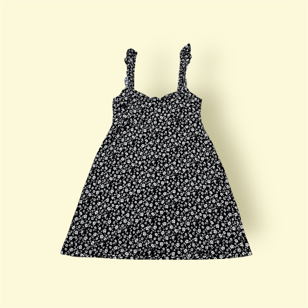 Forever 21 Black and White Soft Daisy Dress with Ruffle straps